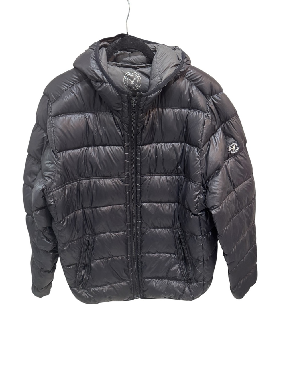American Eagle Outfitters Black Hooded Full Zip Down Puffer Jacket Mens XL Warm